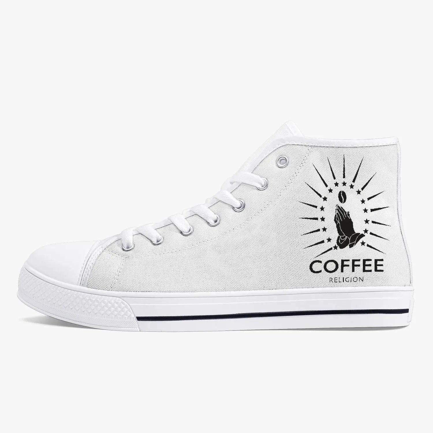 Kick COFFEE RELIGION Classic High Sneakers Canvas Shoes - White/Black