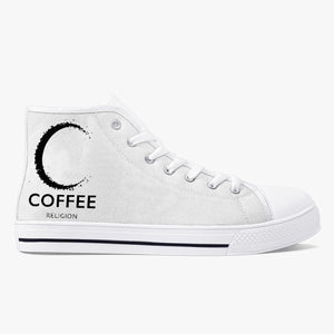 Coffee Religion Moon Walk Classic High Sneakers Canvas Shoes - White/Black Coffee Religion