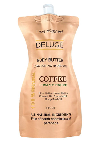 Deluge Coffee Butter Body Cream -100% Natural. Shea Butter, Coconut Oil, Hemp Seed Oil, Avocado Oil, Jojoba Oil. 6 oz.