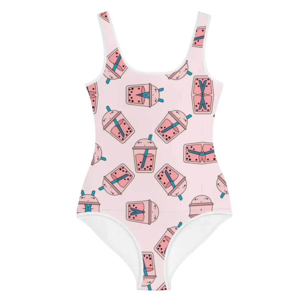 Kids Girl Pink Boba Religion Youth Swimsuit COFFEE RELIGION