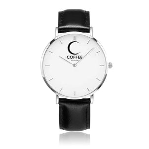COFFEE RELIGION Naples Mark Coffee Time Watch - Black Leather Strap silver dial