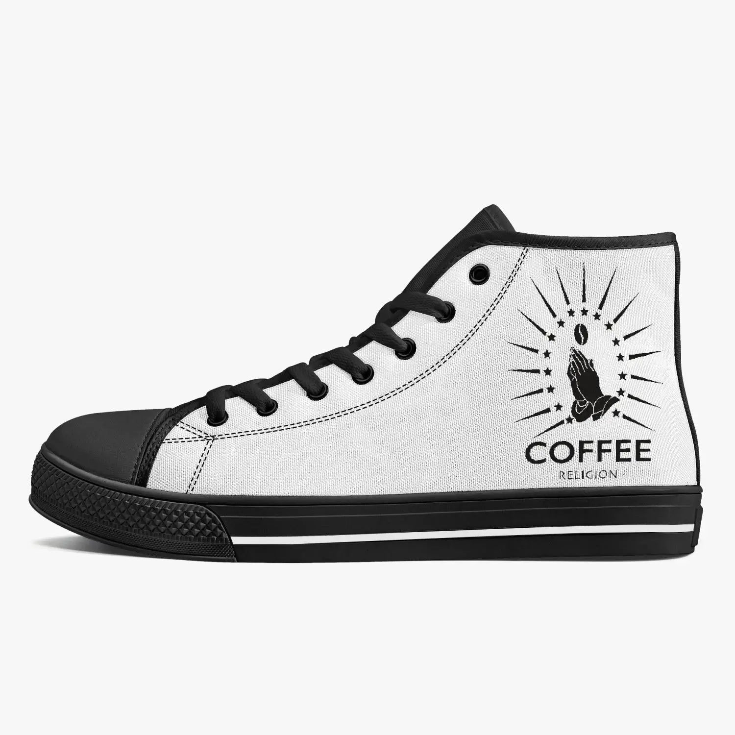 Kick COFFEE RELIGION Classic High Sneakers Canvas Shoes - White/Black