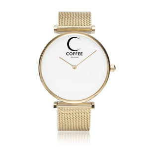 Open image in slideshow, COFFEE RELIGION COFFEE TIME Palm Beach Gold Minimalist Watch JetPrint Fulfillment
