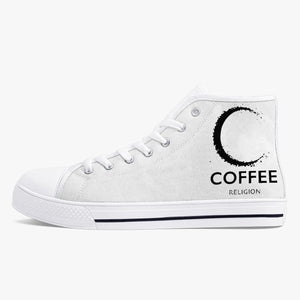 Open image in slideshow, Coffee Religion Moon Walk Classic High Sneakers Canvas Shoes - White/Black Coffee Religion
