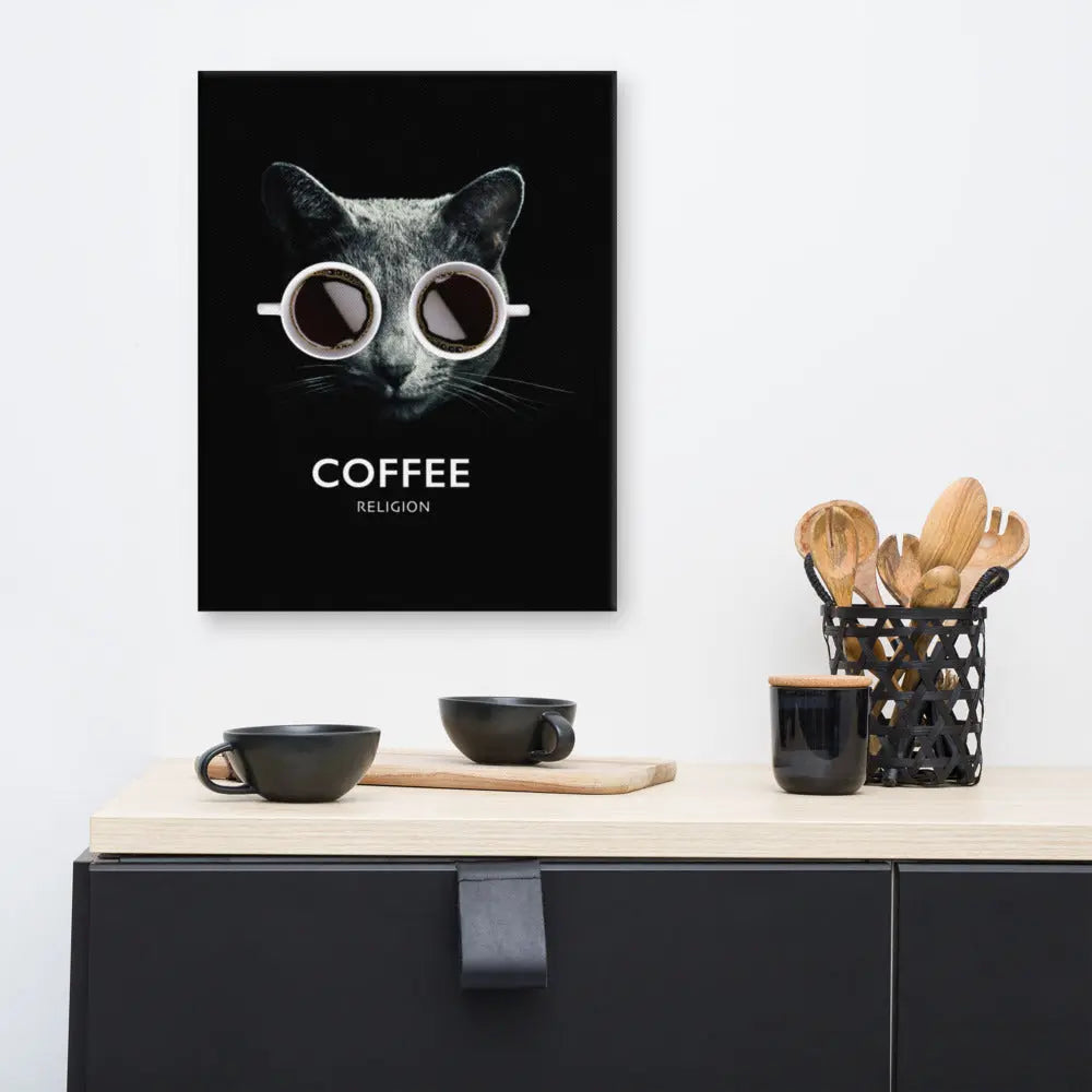 Coffee Religion Cat Canvas Wall Art