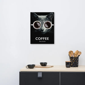 COFFEE RELIGION Cat Canvas Decor Wall Art
