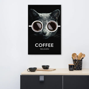 COFFEE RELIGION Cat Canvas Decor Wall Art