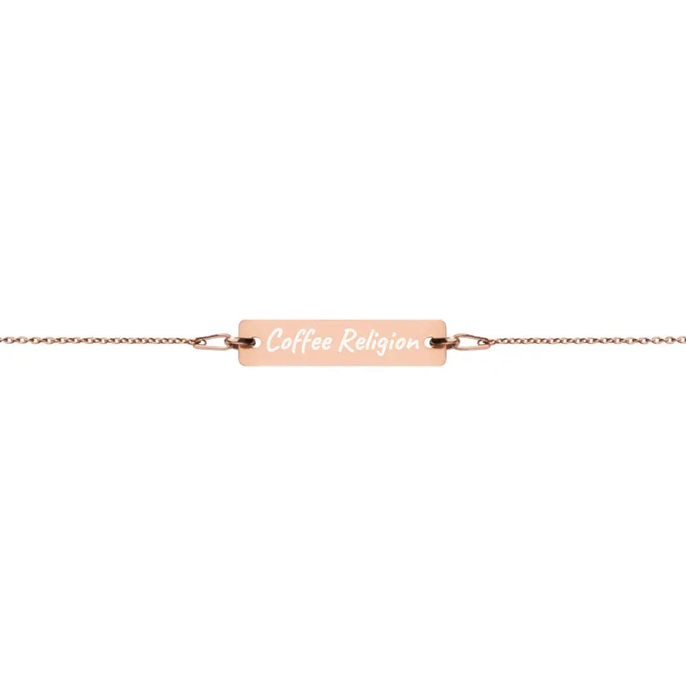 Coffee Religion Engraved Rose Gold Bar Chain Bracelet COFFEE RELIGION