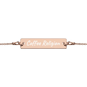 Coffee Religion Engraved Rose Gold Bar Chain Bracelet