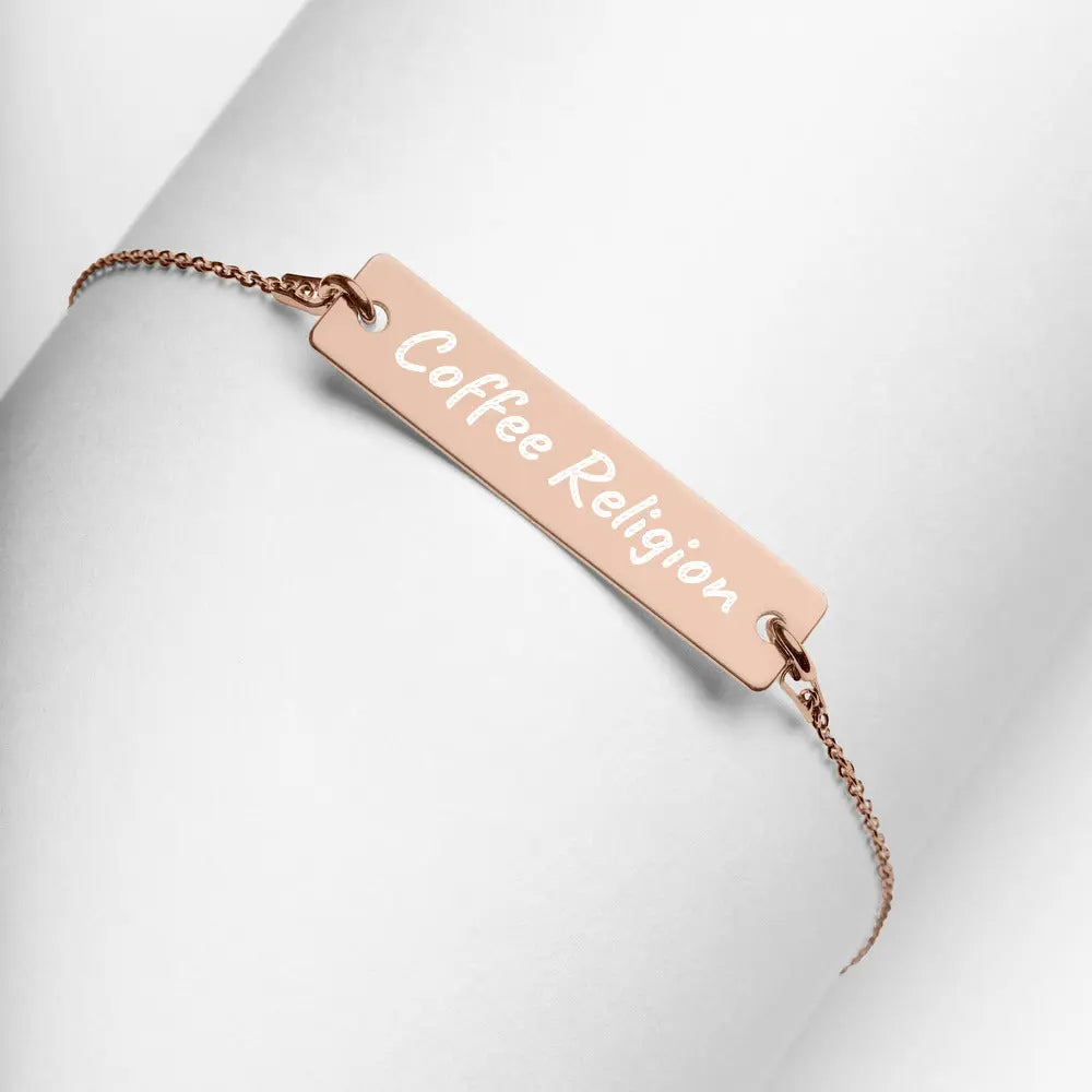 Coffee Religion Engraved Rose Gold Bar Chain Bracelet COFFEE RELIGION