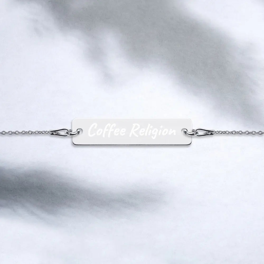 Engraved Silver Bar Chain Bracelet COFFEE RELIGION