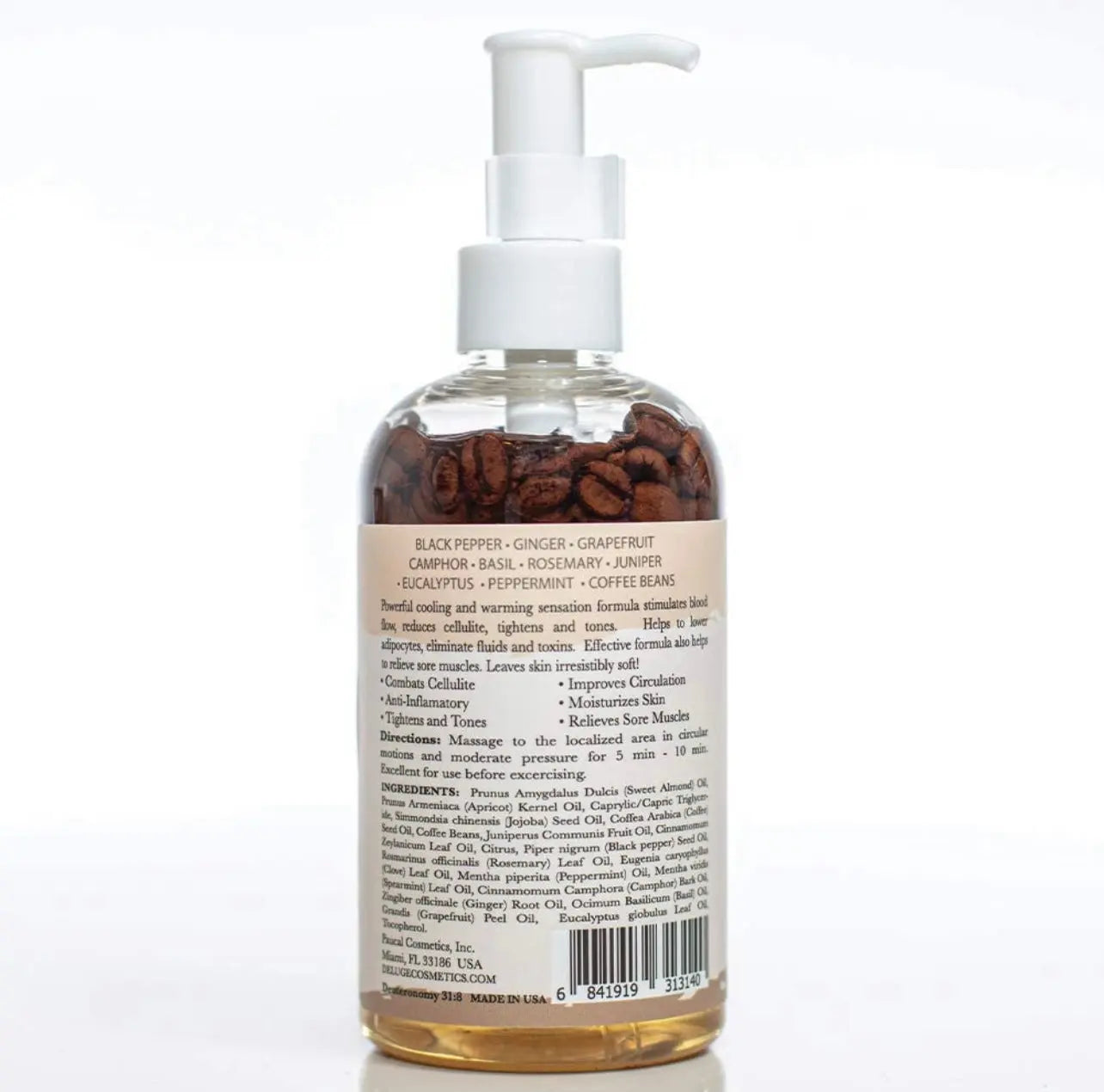 Deluge Original Massage Oil with coffee for Cellulite Treatment, Full Body Spa Relaxation Therapy and Sore Muscles.