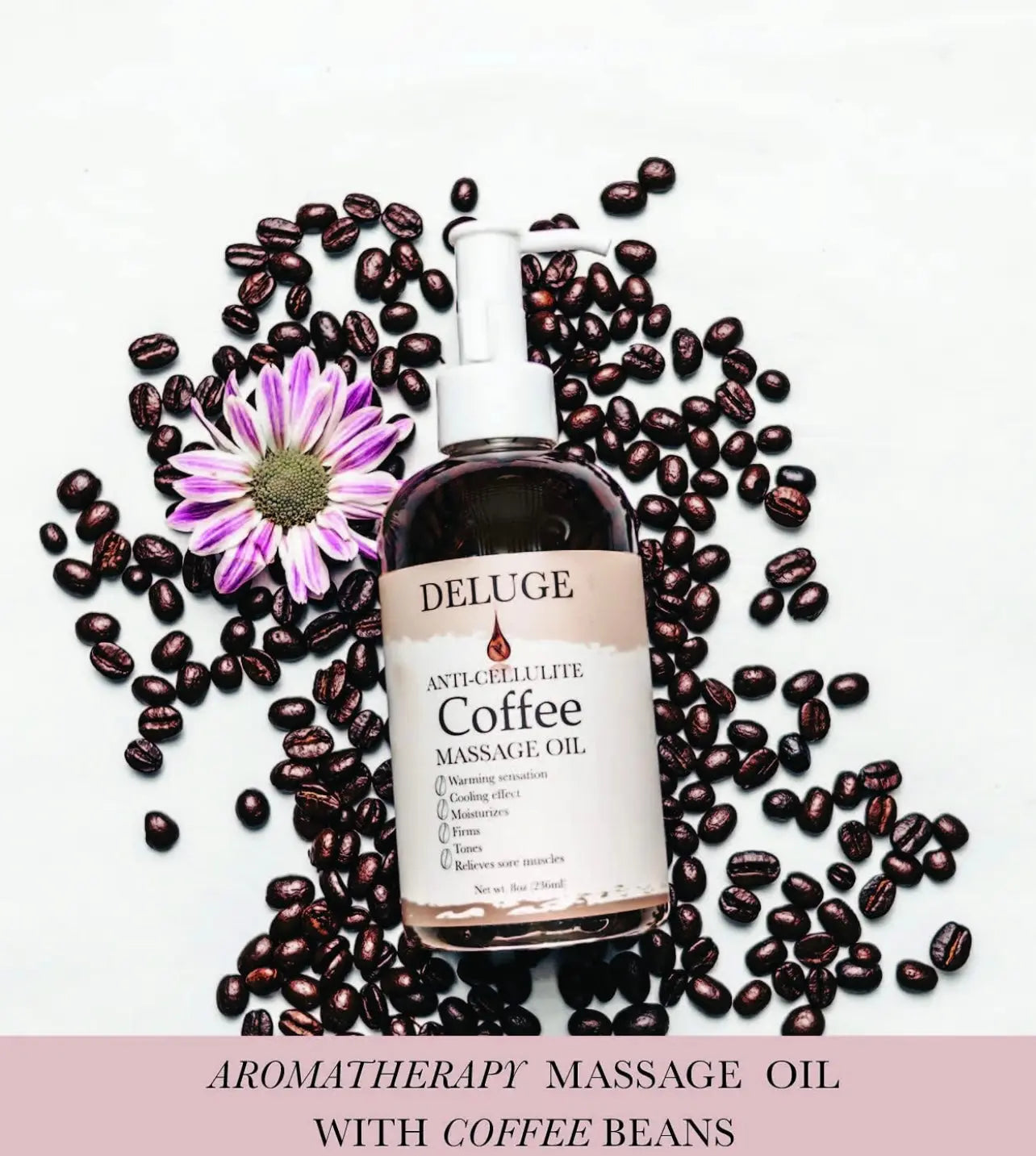 Deluge Original Massage Oil with coffee for Cellulite Treatment, Full Body Spa Relaxation Therapy and Sore Muscles. DELUGE Cosmetics