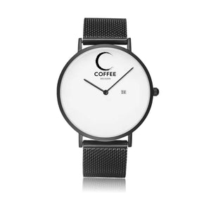 Open image in slideshow, COFFEE RELIGION COFFEE TIME Black Steel Minimalist Watch with date JetPrint Fulfillment
