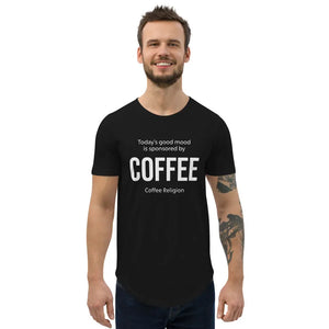 Open image in slideshow, Black Mood Coffee Graphic T-Shirt Men&#39;s Curved Hem Shirt COFFEE RELIGION
