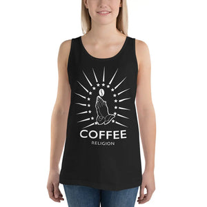 Open image in slideshow, COFFEE RELIGION Unisex Racerback Tank Top Active Wear Yoga Coffee Shirt COFFEE RELIGION
