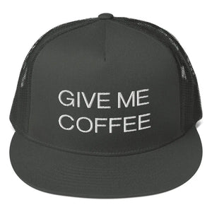 GIVE ME COFFEE Mesh Back Snapback Coffee Religion Trucker Hat Cap in black COFFEE RELIGION
