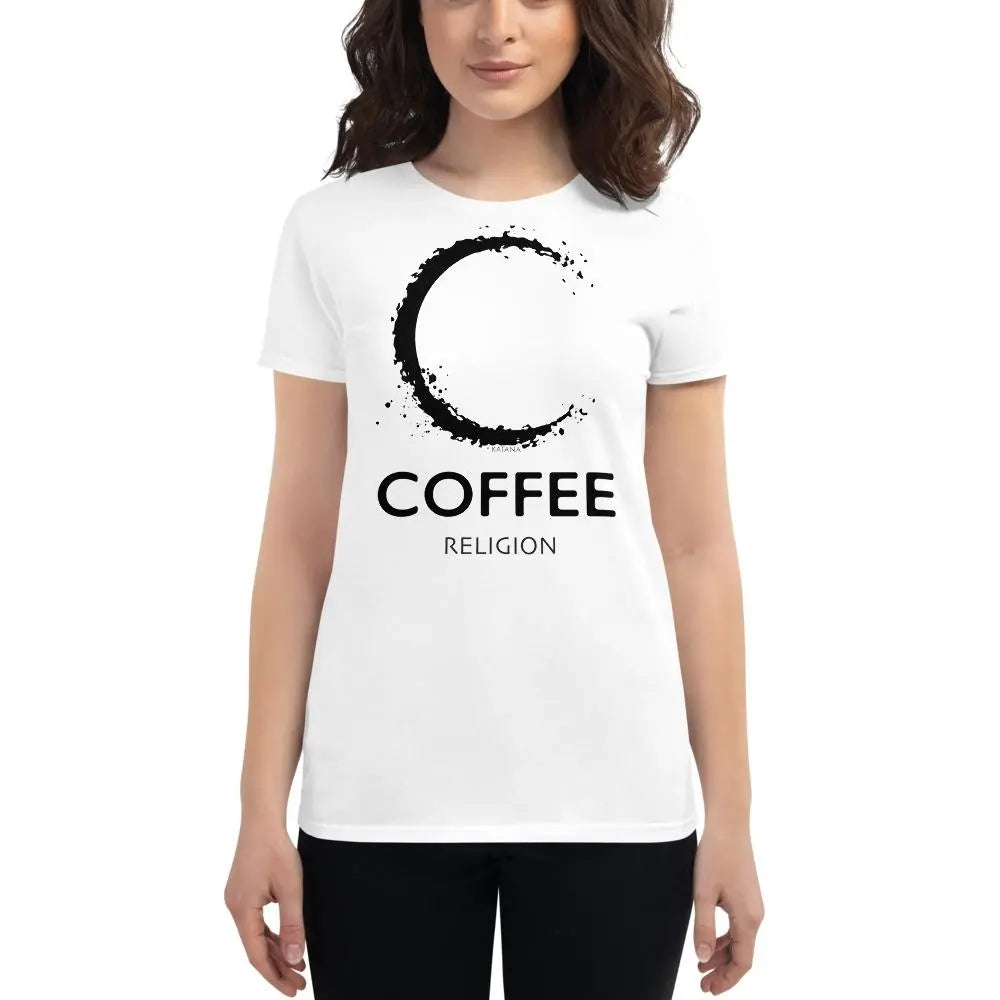 COFFEE RELIGION Designer Logo T-Shirt Women's Slim Fitted Tee - COFFEE RELIGION