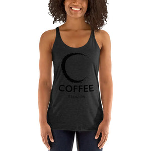 Open image in slideshow, COFFEE RELIGION MOON yoga racerback Tee T-Shirt (MORE COLORS) COFFEE RELIGION
