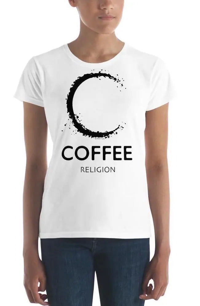 COFFEE RELIGION Designer Logo T-Shirt Women's Slim Fitted Tee - COFFEE RELIGION