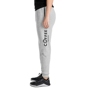 Open image in slideshow, COFFEE RELIGION Embroidered Unisex Yoga Joggers in Dove COFFEE RELIGION
