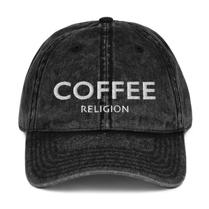COFFEE RELIGION Vintage Grey Cotton Twill Hat Cap COFFEE RELIGION
