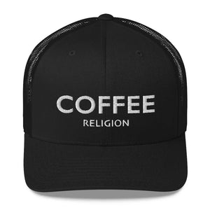Open image in slideshow, COFFEE RELIGION Trucker Hat Cap in black COFFEE RELIGION

