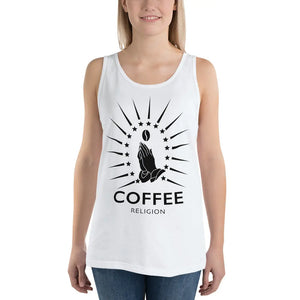 COFFEE RELIGION Coffee Bean Tee Unisex Tank T-Shirt in white COFFEE RELIGION