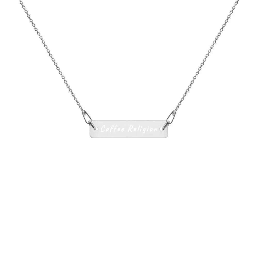 "Coffee Religion" Engraved Silver Bar Chain Necklace