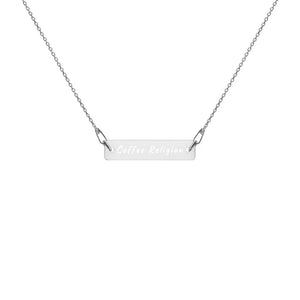 Open image in slideshow, &quot;Coffee Religion&quot; Engraved Silver Bar Chain Necklace COFFEE RELIGION
