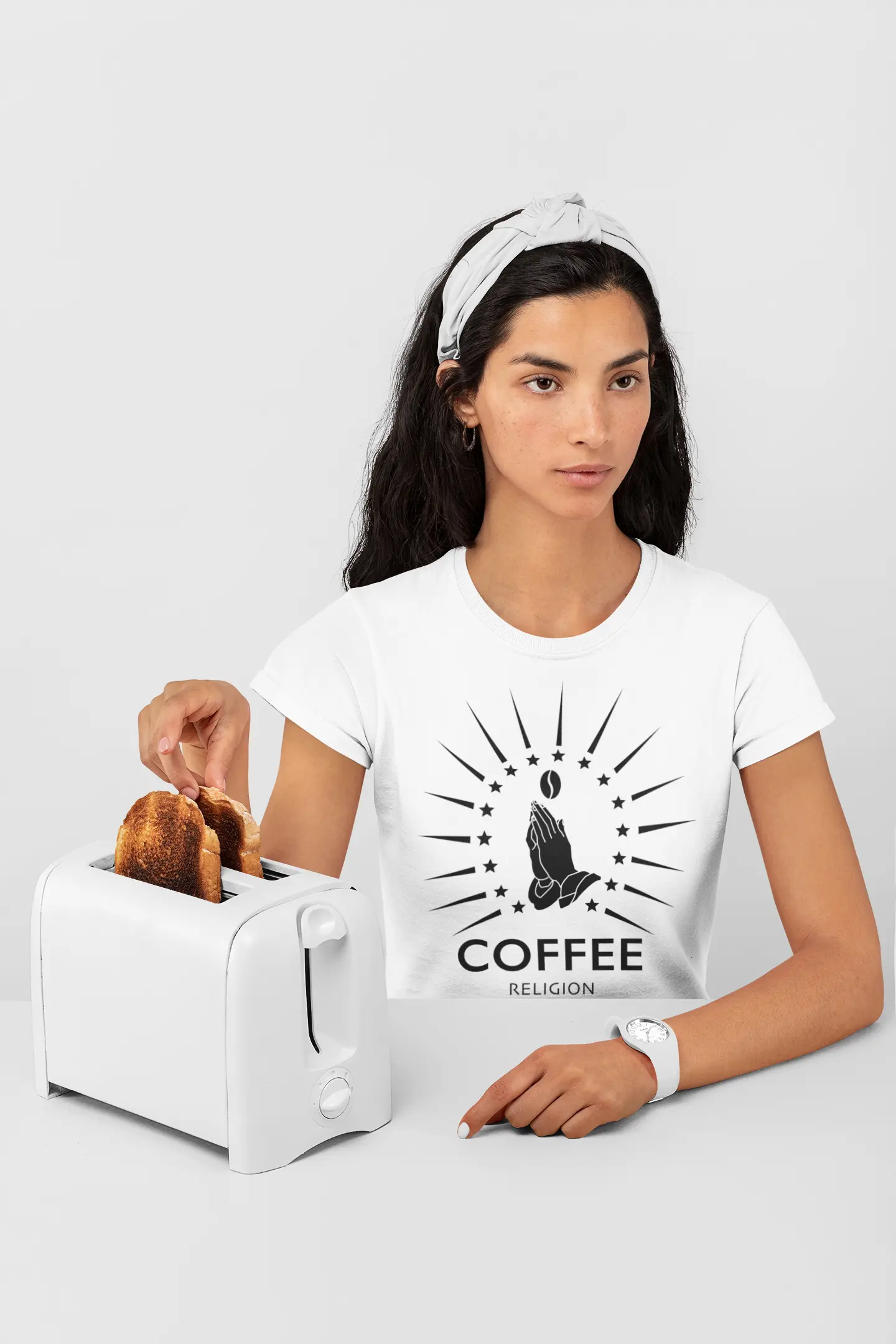 Coffee Religion classic slim Fashion Fit Women's short sleeve T shirt in White COFFEE RELIGION