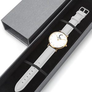 COFFEE RELIGION Hamptons Coffee Time Watch - White Leather Strap gold dial